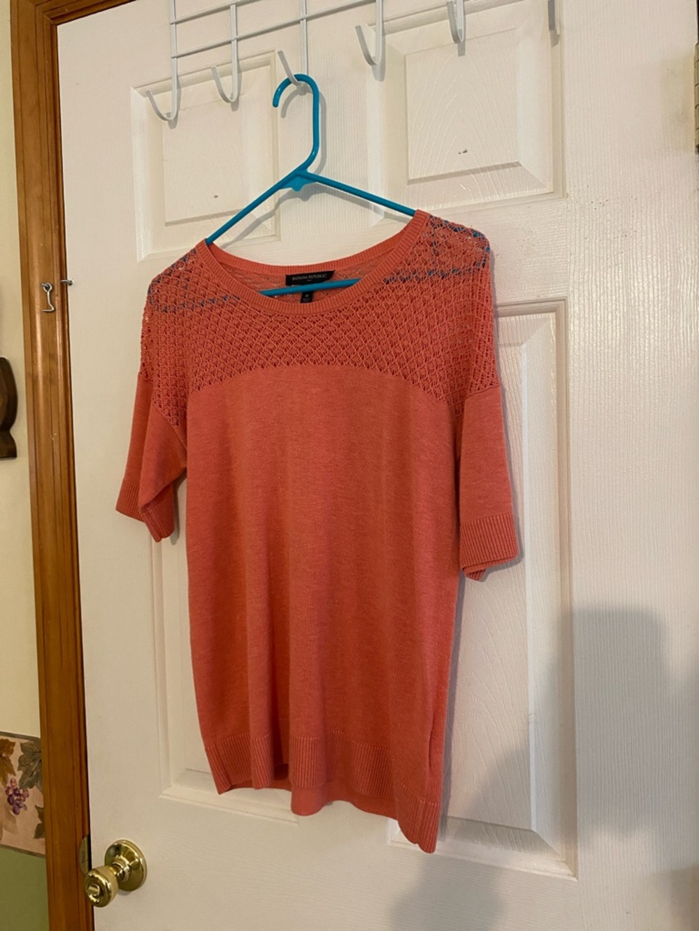 Banana Republic Coral Openwork Knit Short-Sleeve Top